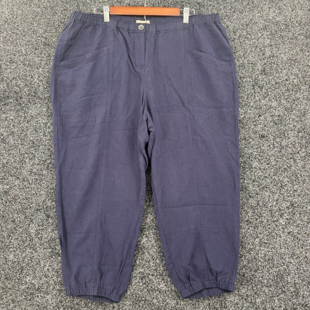 Eileen Fisher Navy Blue 100% Tencel Cropped Jogger Pants XL F5LTT